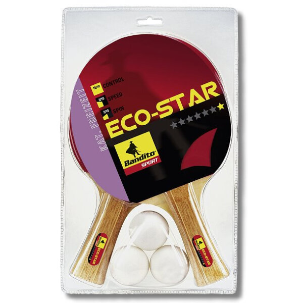 TT-Schläger Eco Star 2 Stück und 3 Bälle